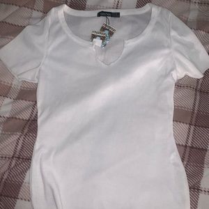 White Raw Edge V-Neck Tee